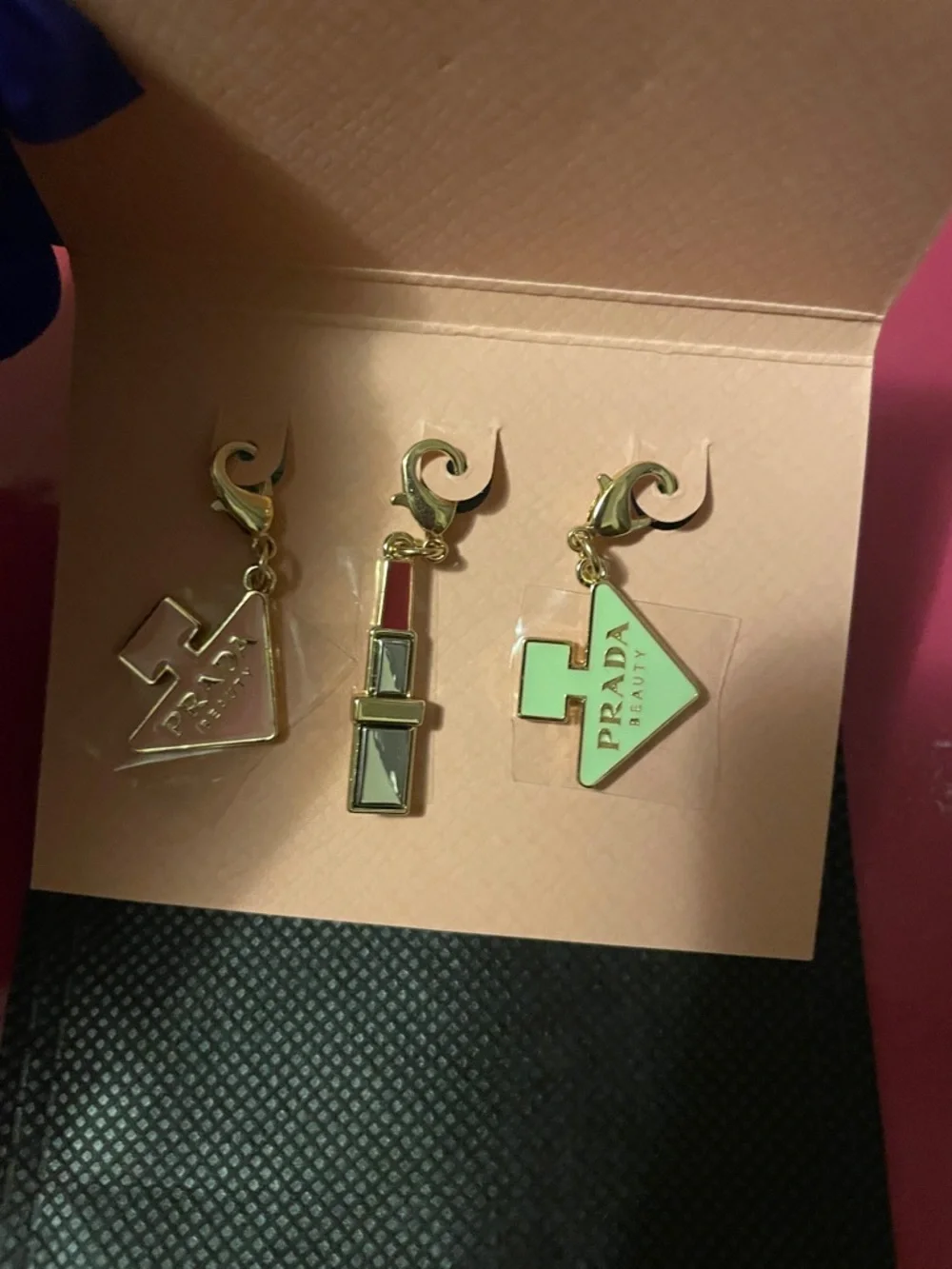 Prada Gold & Pink Enamel Logo Charm Set - Picture 3 of 15